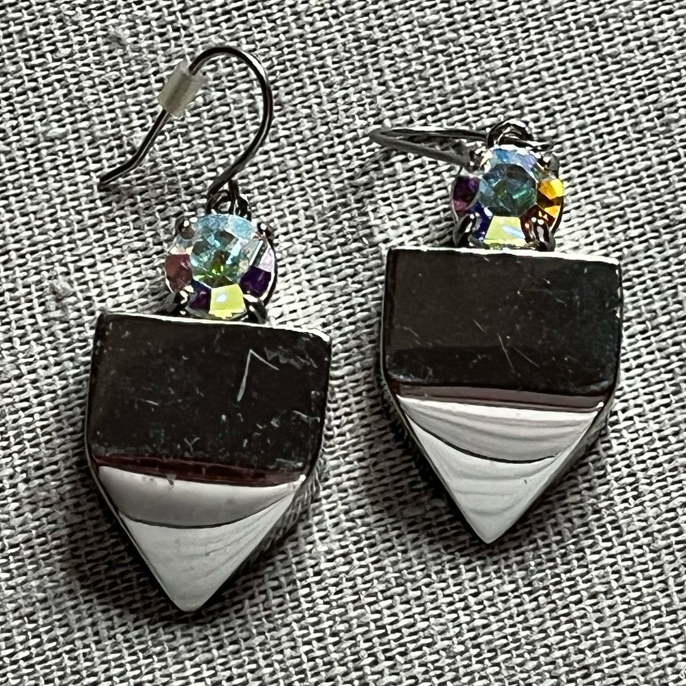 J Crew Silver & Crystal Drop Earrings